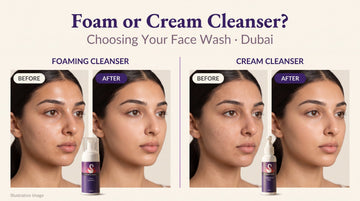 Before and after skin with Purple Swan Foam Cleanser for oily skin and Cleansing Milk for dry skin