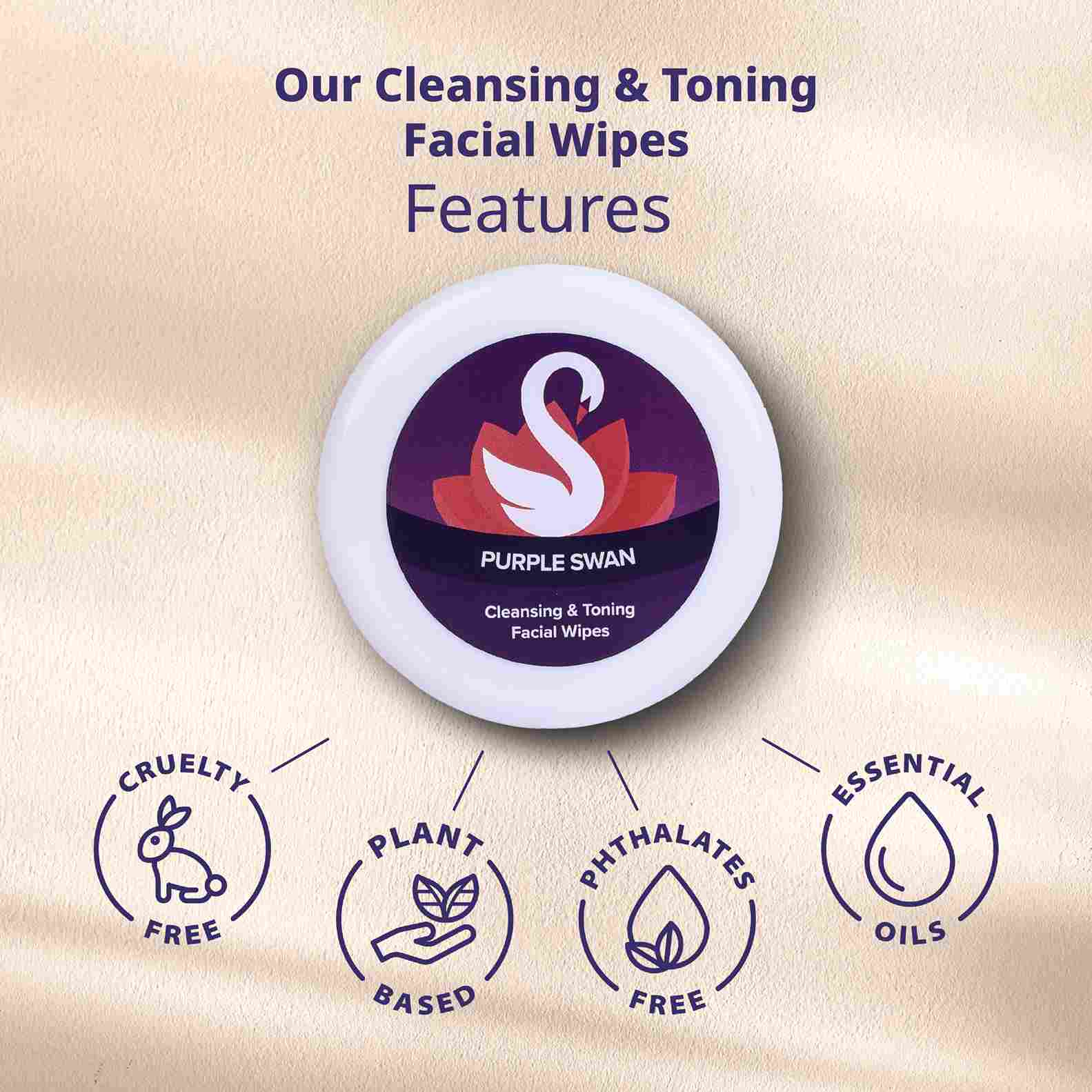 Purple Swan Cleansing & Toning Facial WIpes Features