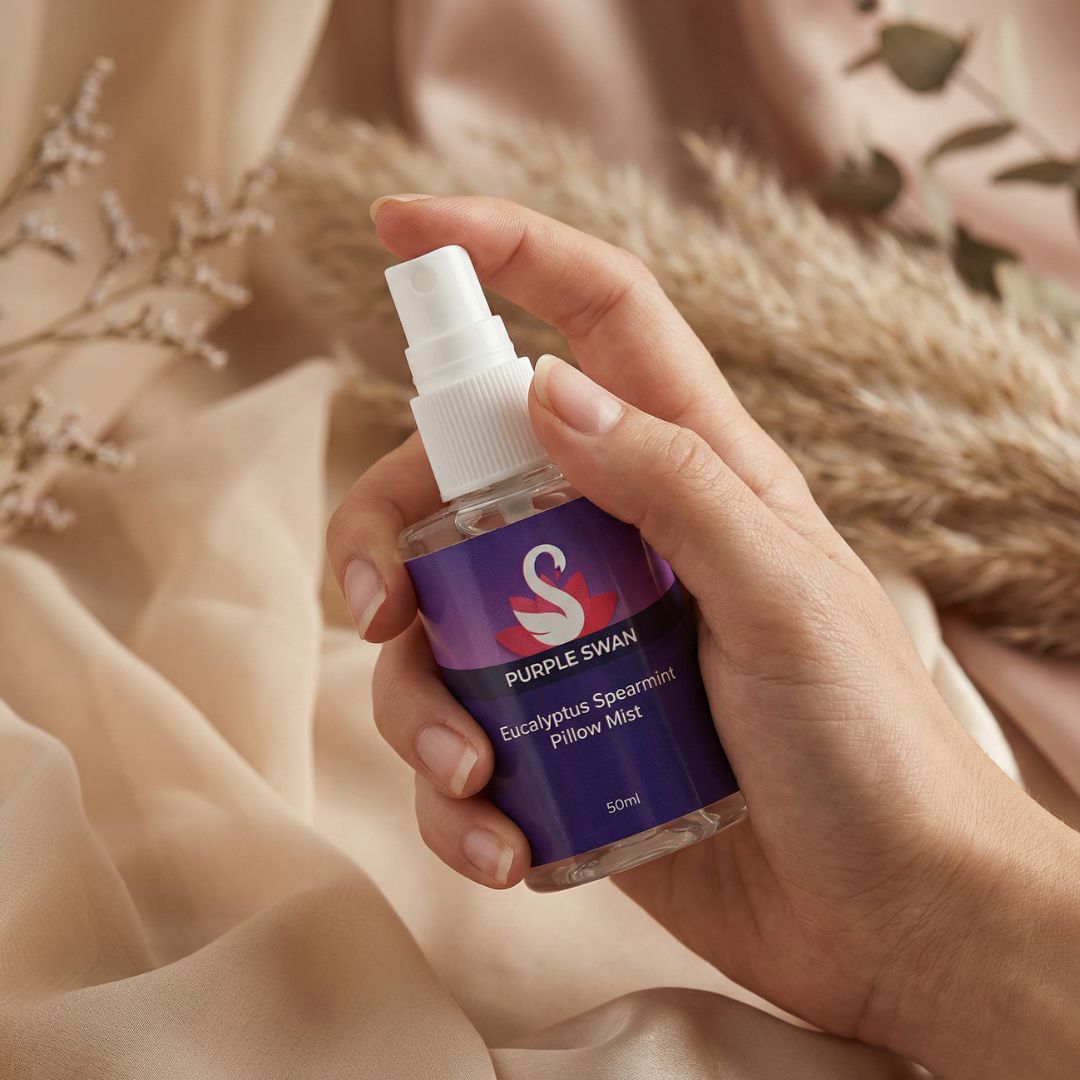 Hand Holding Purple Swan Pillow Mist 