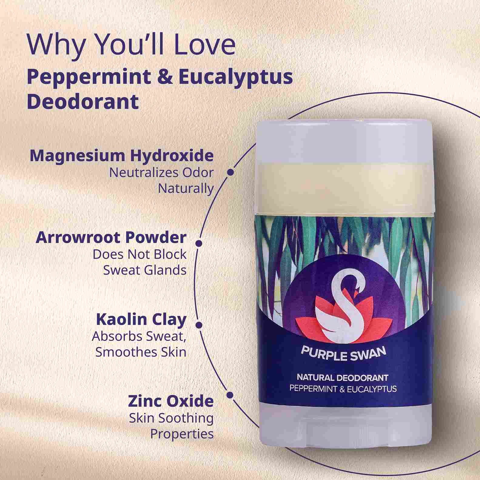 Purple swan Natural Deodarant 
Peppermint & Eucalyptus Deodarant  WHy You WIll Love it 
