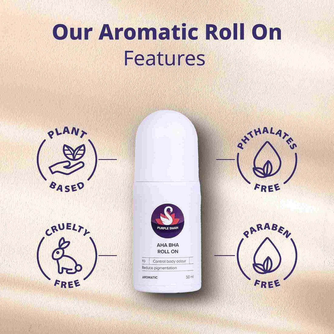 White roll-on bottle with a swan logo on a stone surface with a neutral background