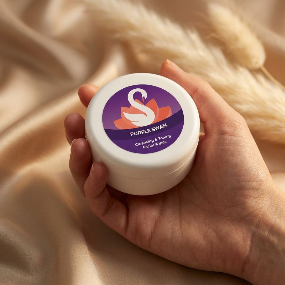 Purple Swan cleansing and toning facial wipes containe